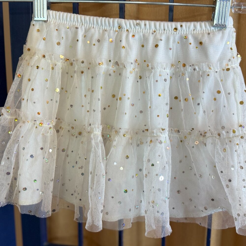 Total Girl Girls Size 4 White Tulle Skirt with Gold Sparkles, Twirl-Ready